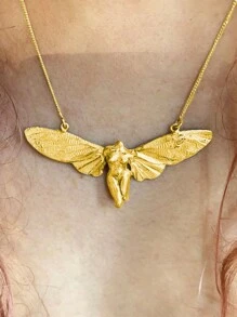1pc Fashionable Metal Golden Angel Wings Pendant Necklace, For Women, Suitable For Party And Daily Wear - 金黃色 - 查看 13