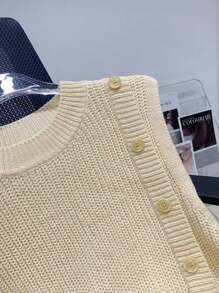 Sylvia Women's Sleeveless Round Neck Soft Knit Sweater Vest With Side Slit, Suitable For Spring, Autumn And Winter. Can Be Paired With Shirts For Casual, Gentle, Relaxed, Girlish Style, Suitable For Daily Wear, Commuting, Afternoon Tea, Travel, New Year, Valentine's Day Summer - Yellow - View 5