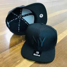 New York NY All Black Flat Brim Cap, Men's And Women's, Adult Size 7"1/4 - 黑色 - 查看 2