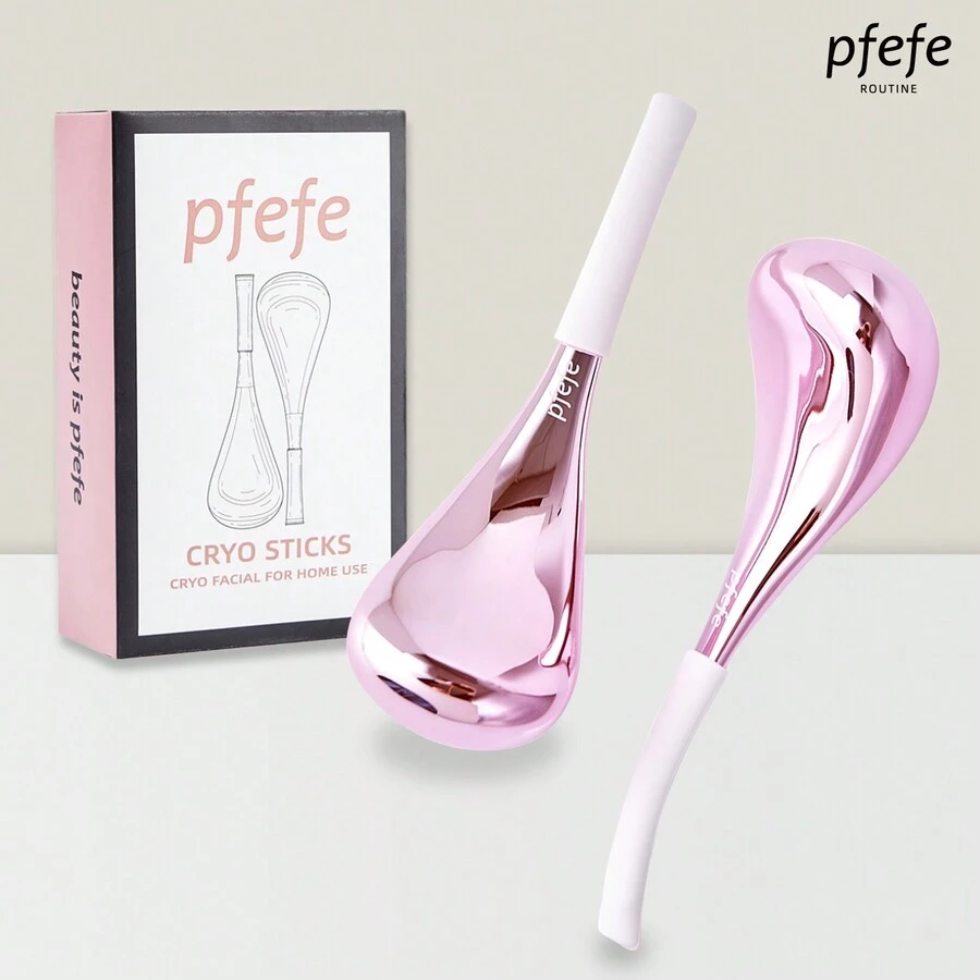 PFEFE 冷冻棒一对不锈钢面部护肤冰球，适用于女性面部眼部，美容师用品冷却水疗球，带储存盒，含冷冻液体 - 彩色 - 查看 1