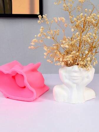 New Minimalist Girl Face Flower Vase Candle Making Silicone Mold, Home Gypsum Decor Floral Arrangment