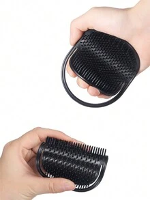 2 dụng cụ mát xa da đầu màu đen cầm tay lược tròn tắm gội dụng cụ làm sạch tóc - màu đen - Xem 7
