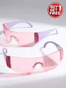 1/2 件女式无框星铆钉 Y2K 复古甜美辣味一体式时尚眼镜，适合外出时尚基本款秋冬女士服装商务休闲礼品海滩配饰女士时尚眼镜太阳镜 - 2件(紫腳粉片) - 查看 6