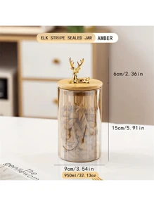 1 件鹿头手柄食品罐、咖啡玻璃储物罐、琥珀色密封茶罐、食品奶粉糖容器、厨房储物罐、家居装饰、谷物、杂货和咖啡豆、厨房用品
