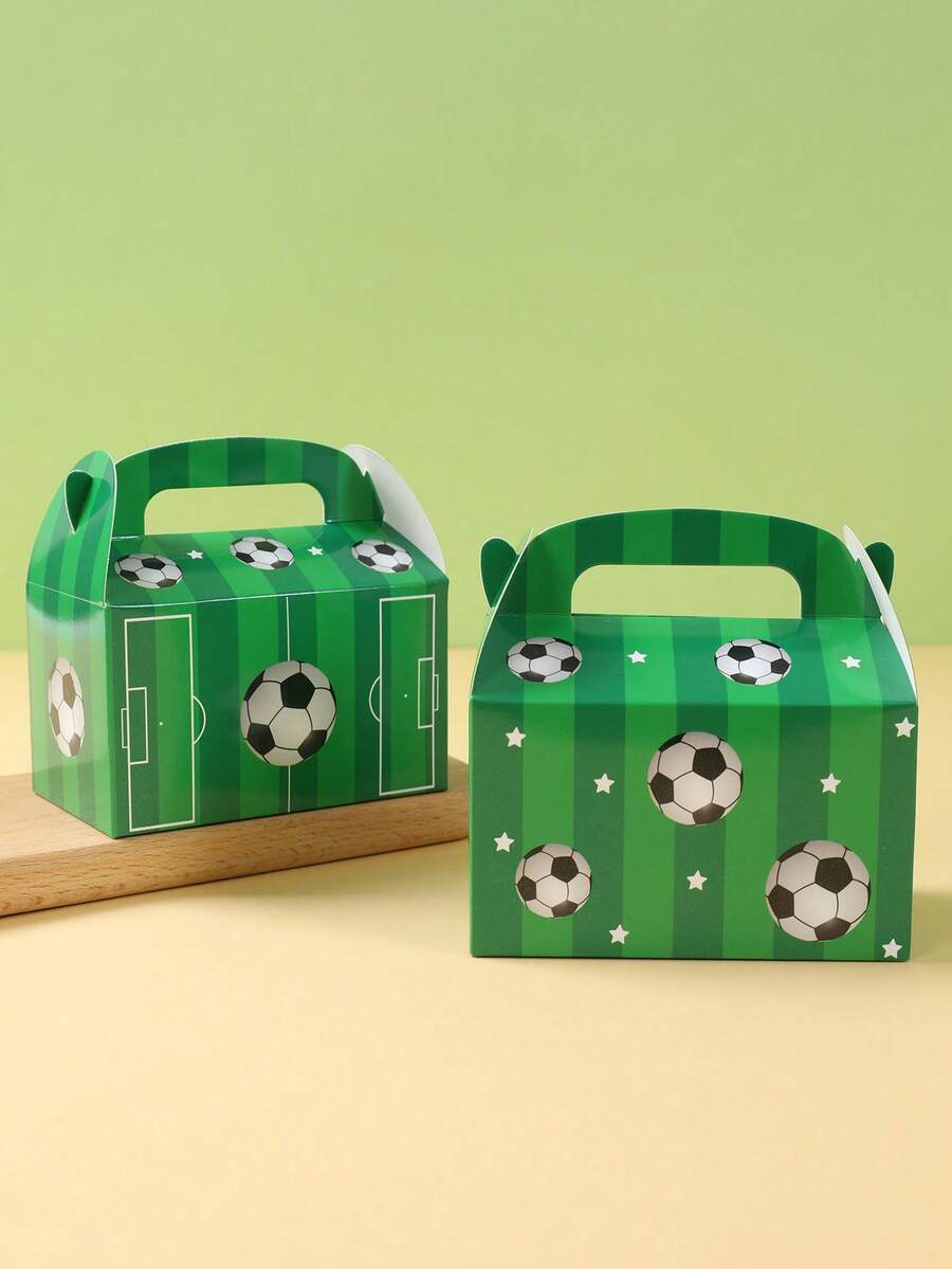 4个足球主题礼盒，足球图案手提包礼盒，适合生日、节日派对和其他场合作为礼品包装