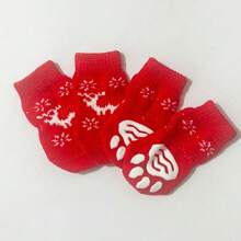 4pcs/Set Christmas Reindeer Pattern Small Cat Dog Pet Socks
