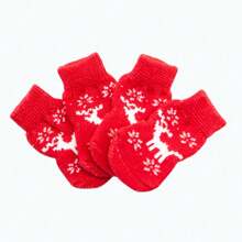 4pcs/Set Christmas Reindeer Pattern Small Cat Dog Pet Socks