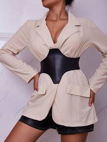 1 条闪亮 PU 皮革弹力紧身腰带，适合所有季节腰部训练器 - A - 查看 3