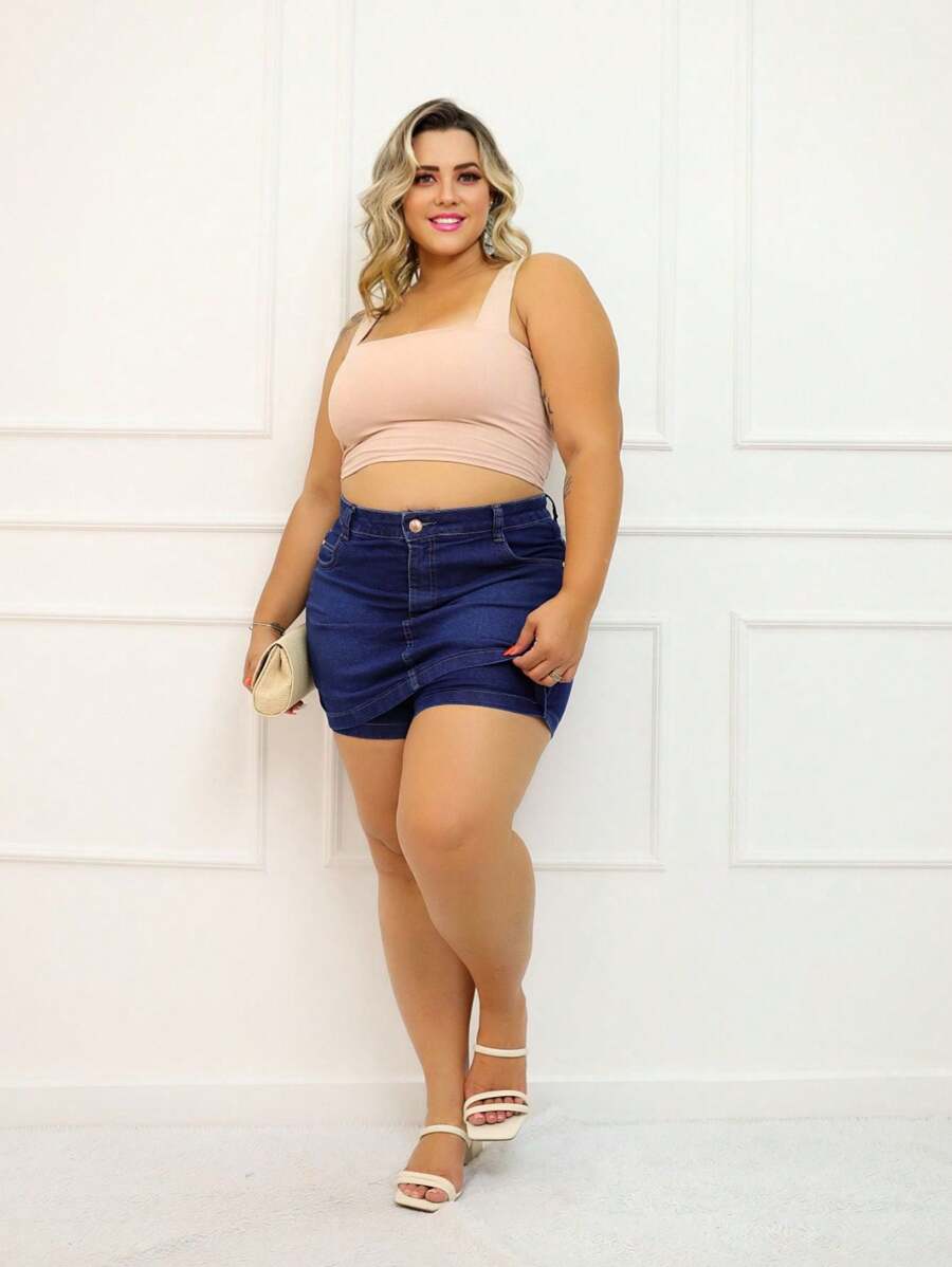 Plus Size Denim Shorts - Rửa tối - Xem 1