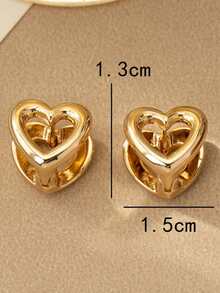 1 对女士心形镂空设计耳钉，日常佩戴首饰 - 金色 - 查看 3
