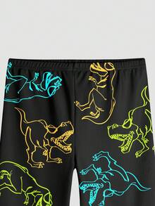 男童恐龙印花紧身长袖上衣和裤子睡衣套装，2 件/套 - 彩色 - 查看 5