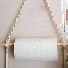 1 件手工编织木制波西米亚纸巾架，适用于浴室、厨房和卧室的装饰 - 米色 - 查看 4