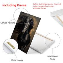 1pc, Áp phích treo bằng vải canvas, Tranh đóng khung bằng gỗ nguyên khối, Tranh treo tường bằng vải canvas ngựa đen hùng vĩ, Tranh động vật, Tranh in vải canvas, Trang trí tường bằng vải canvas, Phong cách đồng quê, Trang trại, Quà tặng cho người yêu ngựa - Nhiều màu - Xem 6