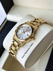 1 Stück 18K Gold Schmuck Sommer Accessoires Frauen Vintage Uhr Damen Luxus Kleid Uhr Edelstahl schwere Armband Kette Romantische Montre IPG Vergoldet Topmarke Neu AAA Qualität Elegant Hochwertig Modisches Karomuster Design
