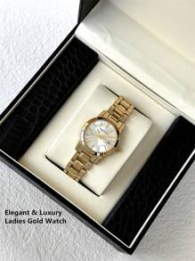 1 Stück 18K Gold Schmuck Sommer Accessoires Frauen Vintage Uhr Damen Luxus Kleid Uhr Edelstahl schwere Armband Kette Romantische Montre IPG Vergoldet Topmarke Neu AAA Qualität Elegant Hochwertig Modisches Karomuster Design