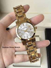 1 Stück 18K Gold Schmuck Sommer Accessoires Frauen Vintage Uhr Damen Luxus Kleid Uhr Edelstahl schwere Armband Kette Romantische Montre IPG Vergoldet Topmarke Neu AAA Qualität Elegant Hochwertig Modisches Karomuster Design