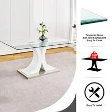 63" Modern Glass Dining Table With 6 PU Dining Chairs,Modern Glass Dining Table With 4 Black PU Dining Chairs - 白色桌子搭配 6 張黑色椅子 - 查看 4