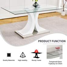 63" Modern Glass Dining Table With 6 PU Dining Chairs,Modern Glass Dining Table With 4 Black PU Dining Chairs - 白色桌子搭配 6 張黑色椅子 - 查看 3