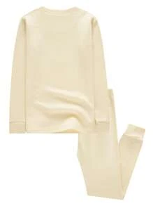 2pcs/Set Girls Plus Apricot Color Solid Long Sleeve Pants Thick Snug Fit Warm Pajama Set, Winter