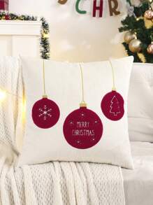 Miater 1 Pc Christmas Flower Decorative Pillow Cover, Velvet Embroidery With Christmas Bell & Bow - Red - View 15