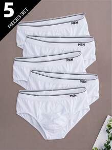 5pcs/Pack Men's Briefs With Waistband, White Color Men's Underwear With MEN Letter Logo Print