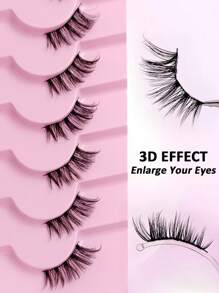 Rikuaild 7对猫眼假睫毛，自然纤细交叉蓬松假睫毛，细黑带假睫毛，加长假睫毛，假睫毛 - 自然纖長款 - 查看 5