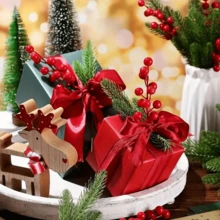 10 件圣诞树装饰品，人造绿色松针配红色浆果，适合 DIY、家居节日装饰，适合圣诞节、感恩节和复活节 - 彩色 - 查看 6