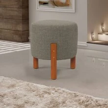 Zeus Luxury Decorative Round Pouffe With Solid Wood Feet Linen - 淺灰色 - 查看 1