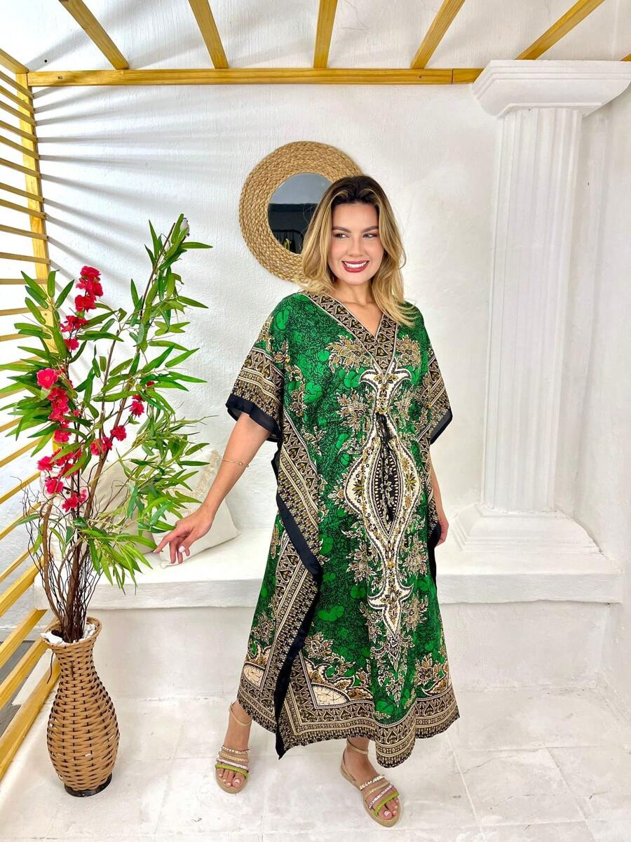 Long Indian Kaftan - Light Green - View 1