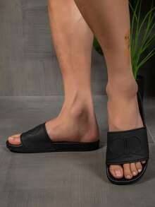 2024 年流行皇家蓝和灰色男士软橡胶鞋面防滑 PVC 鞋底系带拖鞋 - 黑色 - 查看 2