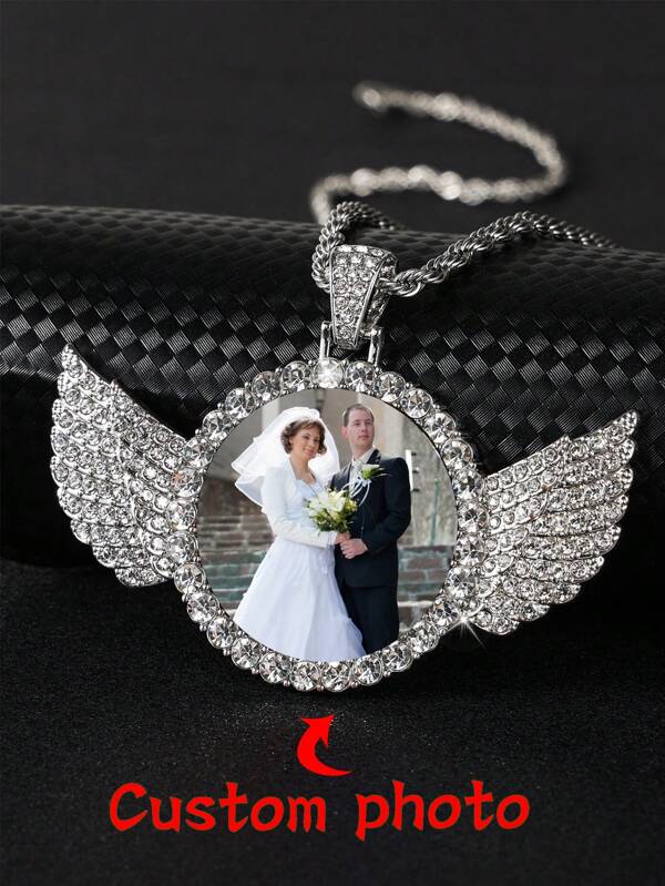 Colar com imagem personalizada, colar com pingente personalizado estilo hip-hop, joias, cinto, caixa de presente, embalagem, colar com pingente de asas de anjo, joias com imagem personalizada, prata, elegante, colorido, vintage, simples, unissex, casual, fofos, personalizado, único, presentes ideais para ele, presentes ideais para ela, dela, namorado, namorada, pai, mãe, família, amigos, para aniversários, para aniversários, para formatura, para baile de formatura, para festa, presentes de dia das mães para mulheres