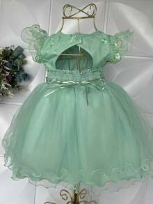 Baby Girl Flower Girl Graduation Party Dress Children's Flowers Pearls Green - 綠色 - 查看 3