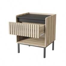 Bedside Table Set 2, 2024 Year - Natural+Black+MDF+Iron+Bedroom+1 Drawer+Bedside Cabinet as Pic - View 5