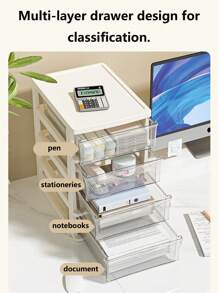 Clear Desktop Storage Box With Drawer Heightened Table Organizer Office Storage Plastic Storage Cabinet For Stationery Student Desk Accessories Cosmetics, Back To School - Clear - View 4