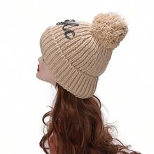 1 chiếc mũ len mùa đông cho nữ bằng acrylic Pompom Beanie Skull thường ngày theo phong cách Hip Hop - mũ len - Xem 8