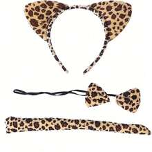 3 件套豹纹服装配饰豹纹耳朵头带蝴蝶结尾巴派对角色扮演用品万圣节和圣诞节 - 彩色 - 查看 4