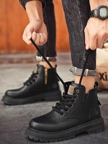 男士时尚多用途系带工作靴，高帮靴，秋冬季流行款 - 黑色 - 查看 3