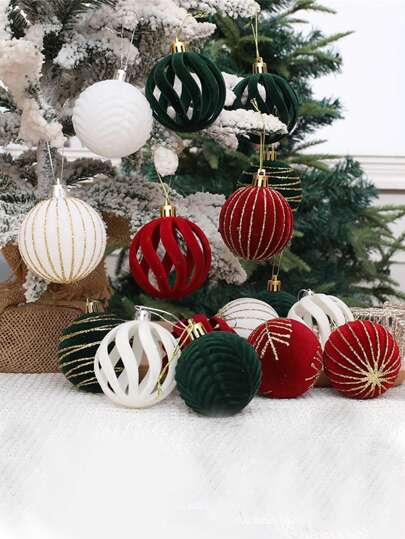 18个/6个/1个装 - 圣诞球装饰品，圣诞树装饰，防碎闪亮圣诞球装饰，红色植绒彩绘圣诞球，圣诞树植绒丝绸圣诞吊坠装饰，节日装饰塑料球，适用于节日、婚礼、派对、家居装饰主题圣诞装饰房间装饰冬季圣诞装饰家居圣诞礼物圣诞装饰