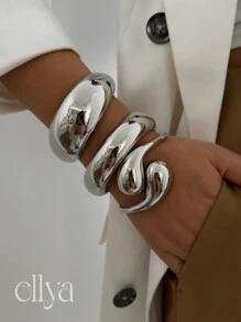 1 件时尚欧美几何金属水滴蛇形袖口手链，复古简约朋克开口手镯，超厚珠宝，适合女性日常佩戴、节日礼物、派对/宴会装饰 - 金黃色 - 查看 13