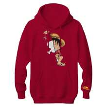 Sudadera Hoodie Lufy Rey Pirata One Piece Anime Unisex con Capucha - Rojo - Ver 2