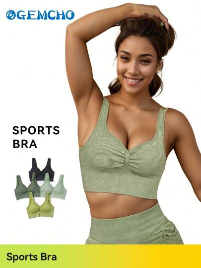 GEMCHO Sexy Pleated Front Breathable Criss-Cross Hollow-Out Sports Bra, Suitable For Gym, Outdoor Yoga, Running And Other Sports