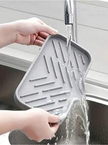 1pc Silicone Drain Rack,Kitchen Sink Splash Guard - Silicone Faucet Handle Drip Filter Tray, Dishwashing Soap Dispenser, And Sponge Holder Pad Behind The Faucet, Kitchen Small Tool Sink Accessories Suitable For Kitchen Countertops And Bathrooms