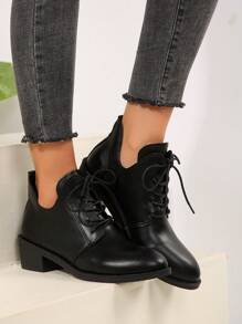 Giày bốt mũi nhọn buộc dây màu đen kiểu Anh cho nữ, đế dày, lót nhung, thu/đông 2024, kết hợp với corset - màu đen - Xem 6