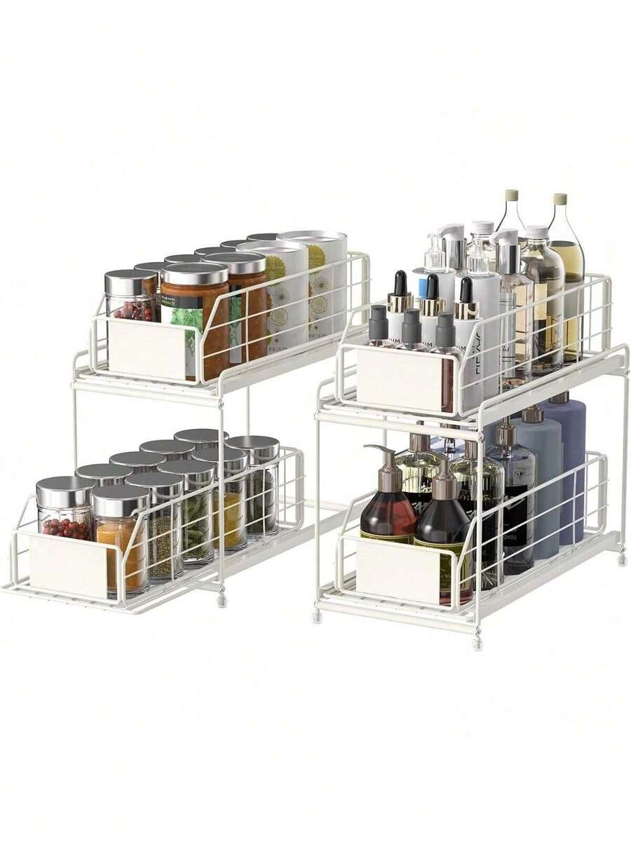 Under Sink Organizers Set Of 2, MultiPurpose 2 Tier Under Sink With