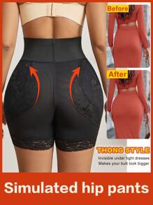 女式高腰收腹自行车短裤，带提臀垫，性感优雅塑身短裤，带可拆卸泡沫垫，防擦伤短裤，轻盈无缝，黑色 - 黑色 - 查看 3