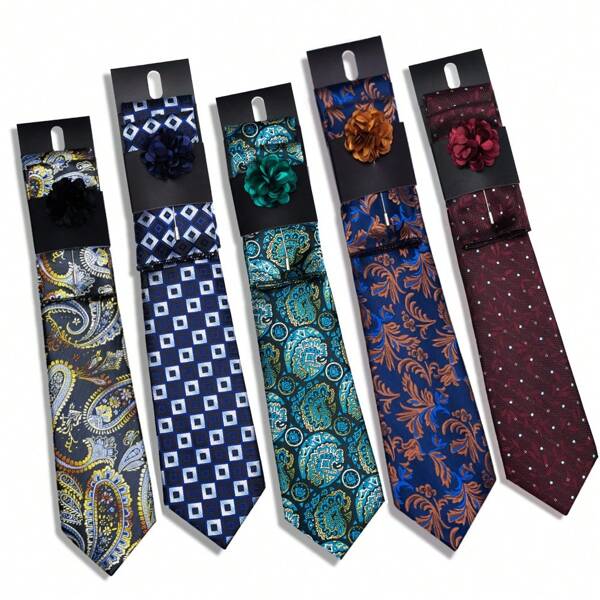 3 peças/conjunto homens paisley gravatas bolso quadrado e lapela pin conjunto para homens casamento negócios festa
