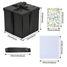 1 Pc Medium Birthday Gift Box With Lids, Ribbon And Tissue Paper, Collapsible Gift Box, 9x9x9 Inches - Black - View 4