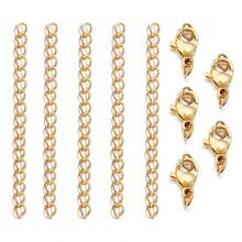 10 条/包不锈钢龙虾扣链、五角星和泪珠吊坠、珠宝制作配件、约 7 厘米长延长链、防锈防过敏 - 鋼色 - 查看 5