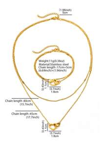 Aomogo Stainless Steel Jewelry Sets High-End Atmosphere Love Bracelet Love Necklace Double Chain Design Jewelry Sets For Women Jewelry Valentines,Mom,Mother,Mother's Day,Gift