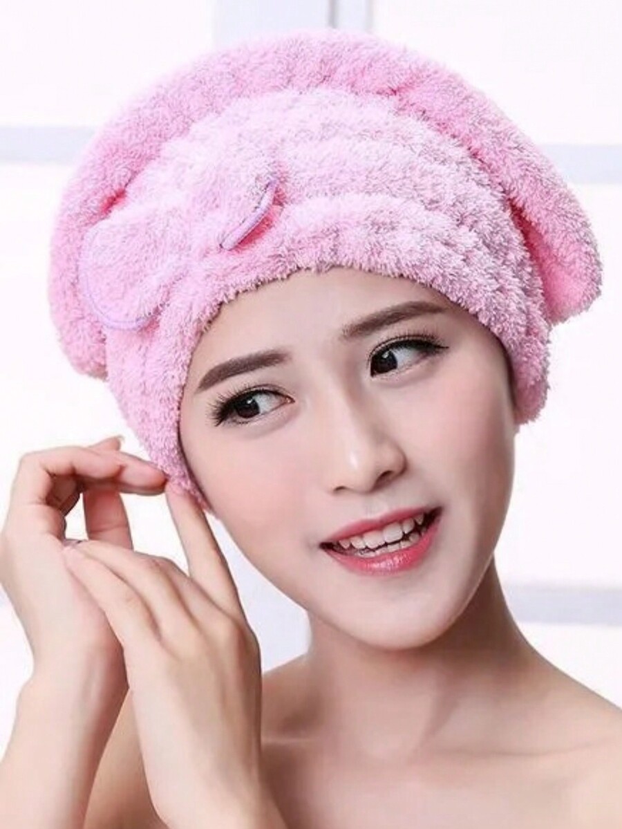 1pc Coral Fleece Thickened Dry Hair Cap, Soft And Absorbent Quick